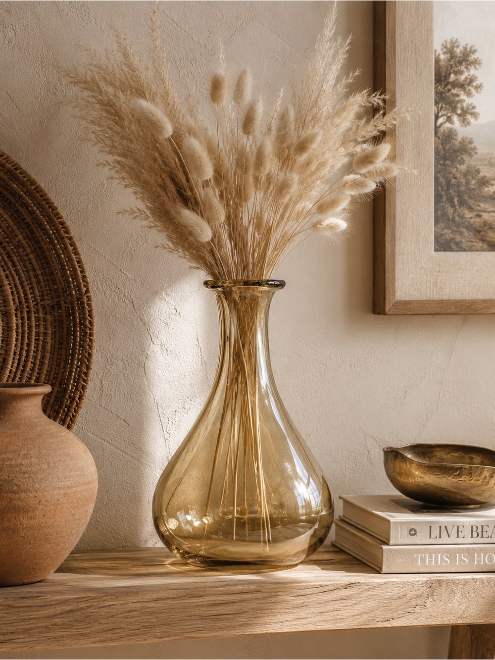 Anthropologie Metallic Gold Amber Glass Decanter Boho Glam Vase 10"